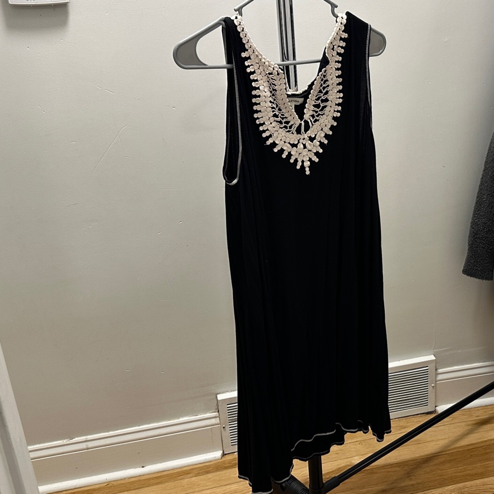 Max Studio Black Dress with Embellished Neckline